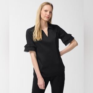 Chicos black cotton poplin ruffle sleeve pullover top nwt sz 1 M